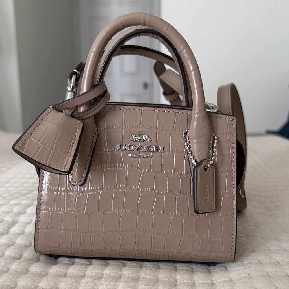 Coach Beige Croc-Embossed Mini Bag